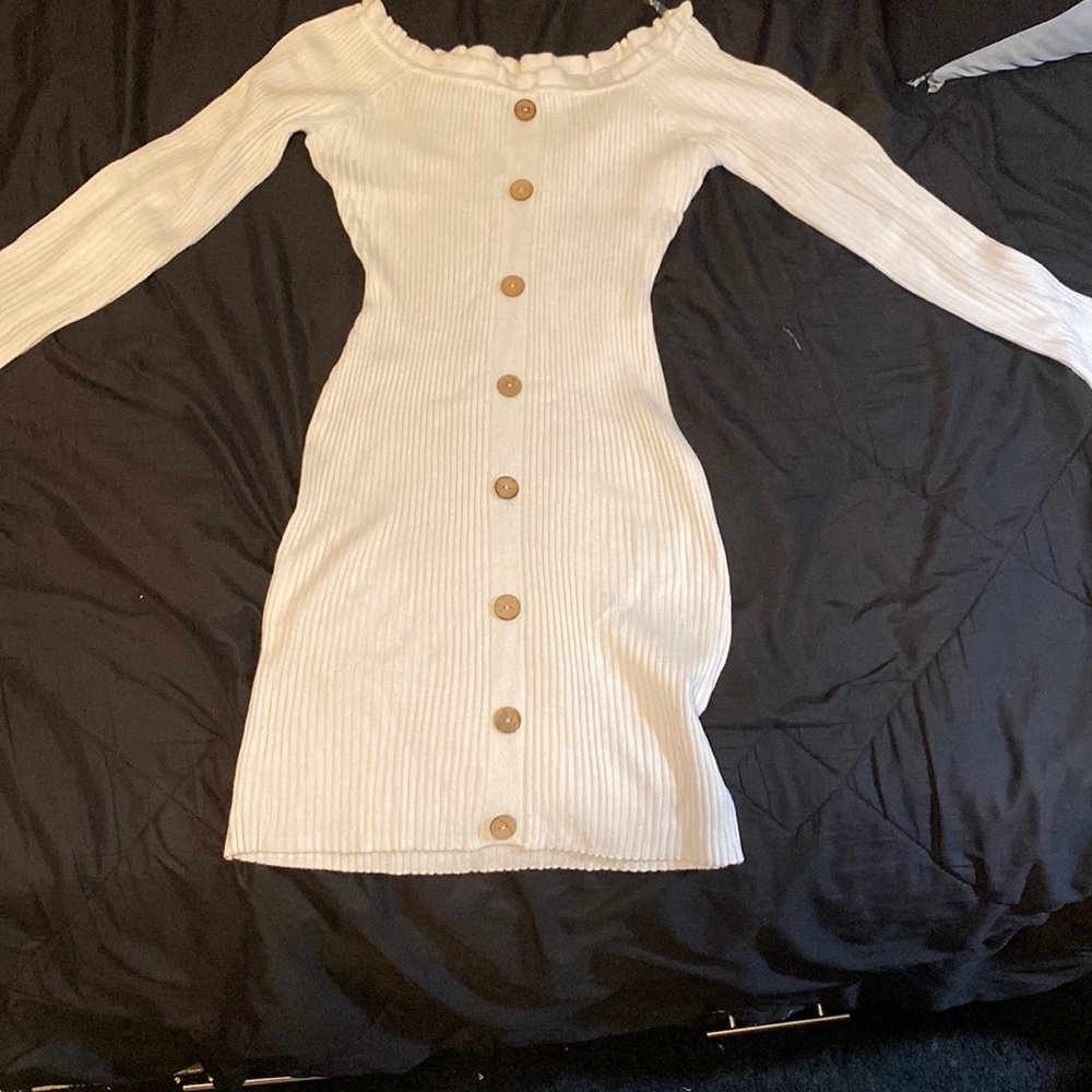 White Off the Shoulder long sleeve Dress